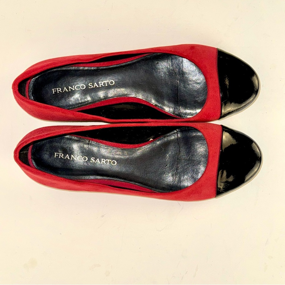 Franco Sarto Red and Black Cap-Toe Flats